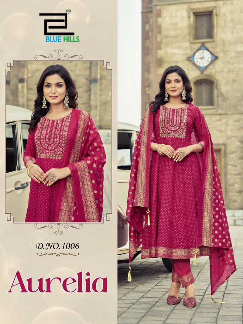 Aurelia By Blue Hills Rayon Foil Printed Kurti With Bottom Dupatta Wholesale Online